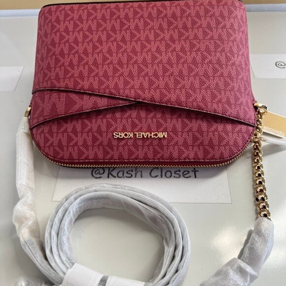 Michael Kors crossbody dome bag medium jet set travel MK signature bag Berry - Picture 8 of 10